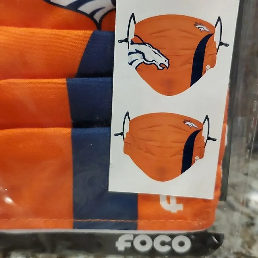 NFL Denver Broncos one pack of 2 Facemasks NWT